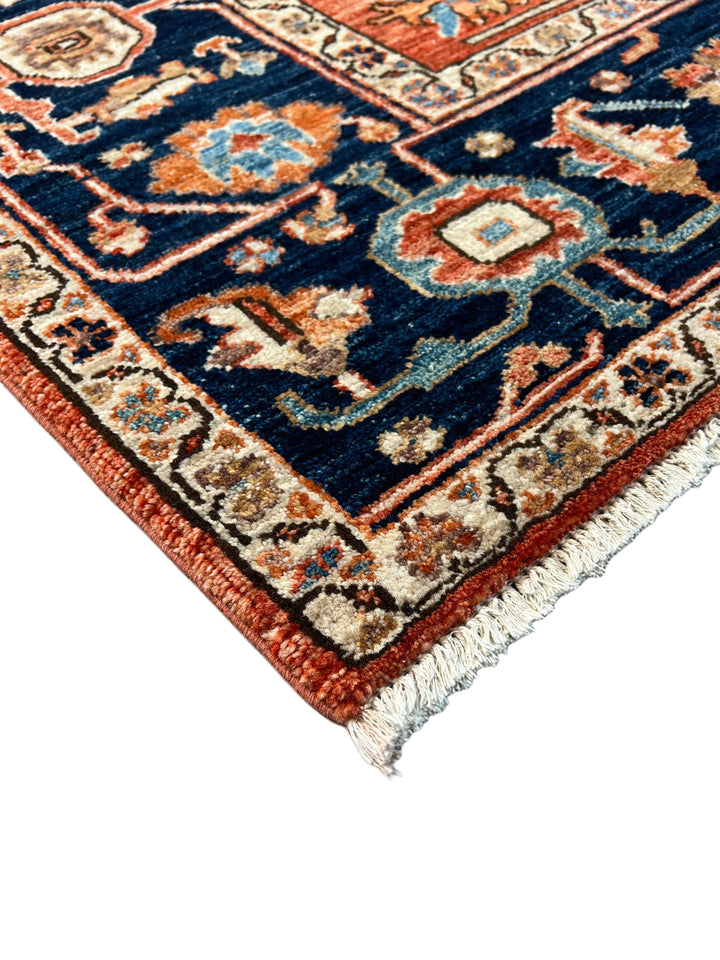 Terracotta &amp; Navy Floral Medallion Traditional Style Wool Rug – 6’3” x 9’1”