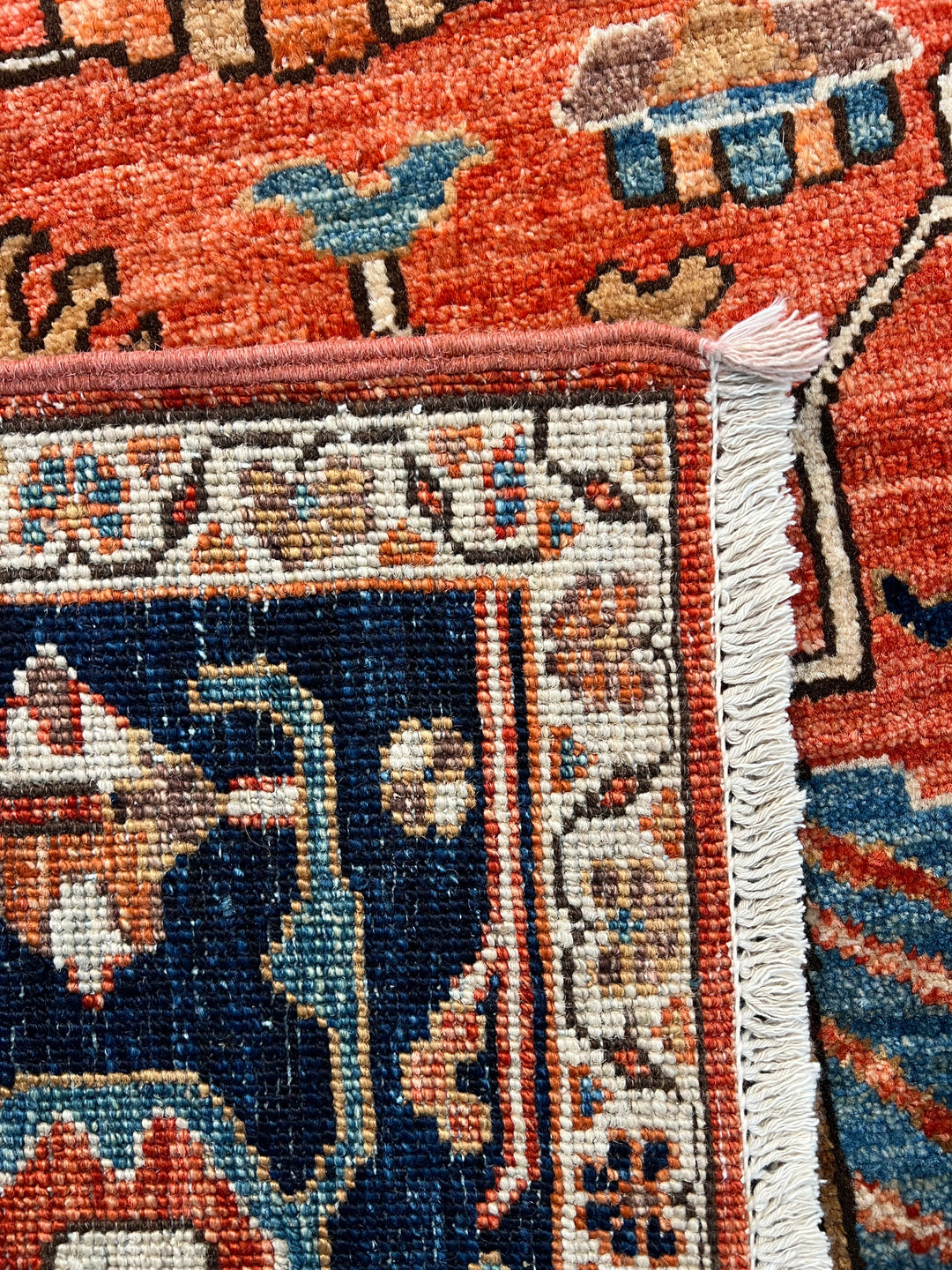Terracotta &amp; Navy Floral Medallion Traditional Style Wool Rug – 6’3” x 9’1”