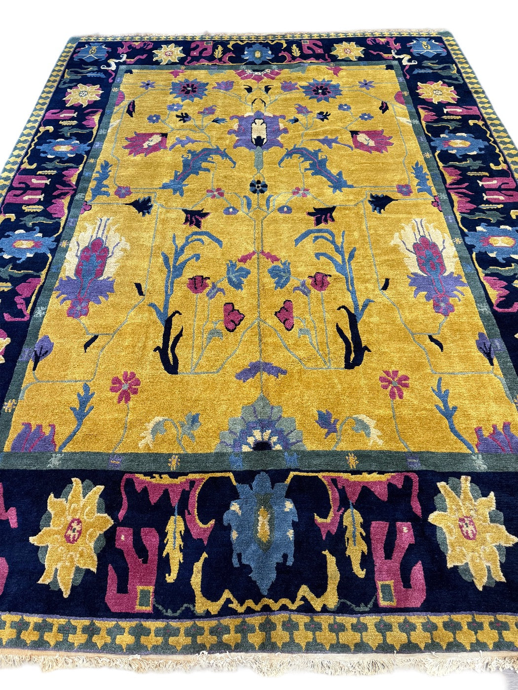 Golden Botanical Design Tibetan Wool Rug – 10’0” x 13’10”
