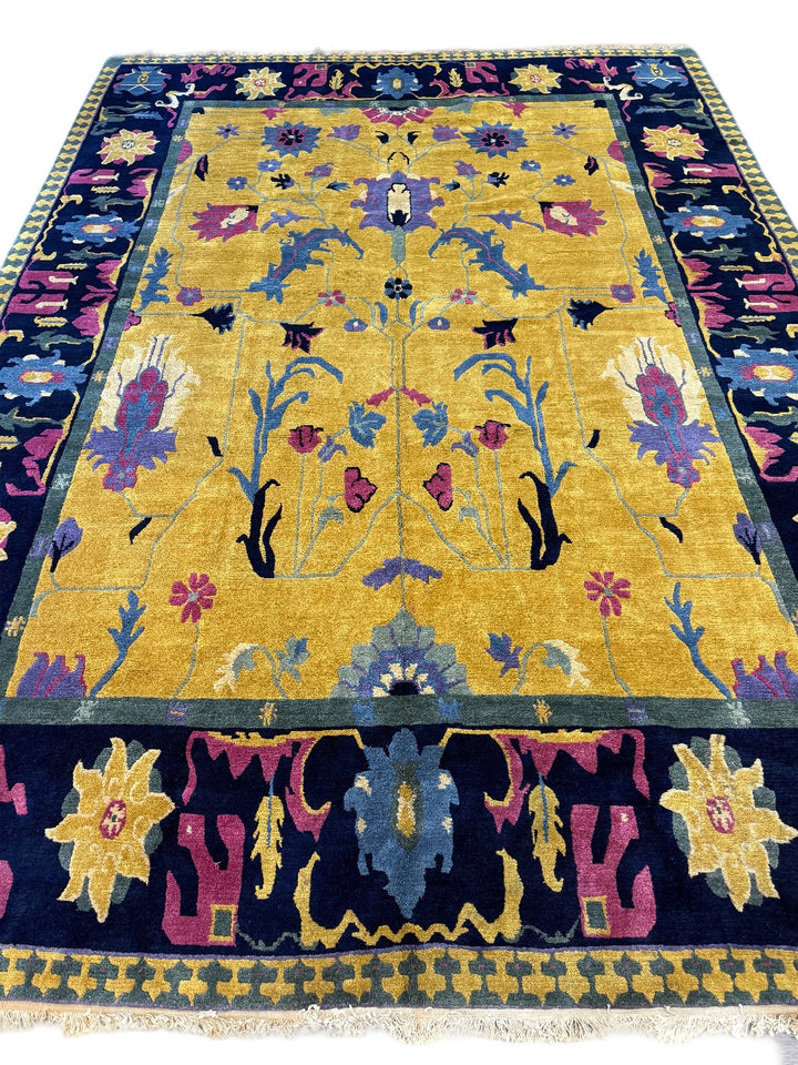 Golden Botanical Design Tibetan Wool Rug – 10’0” x 13’10”