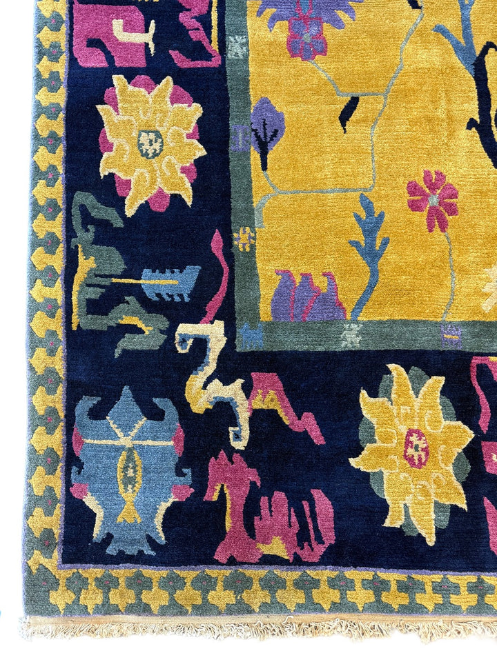Golden Botanical Design Tibetan Wool Rug – 10’0” x 13’10”