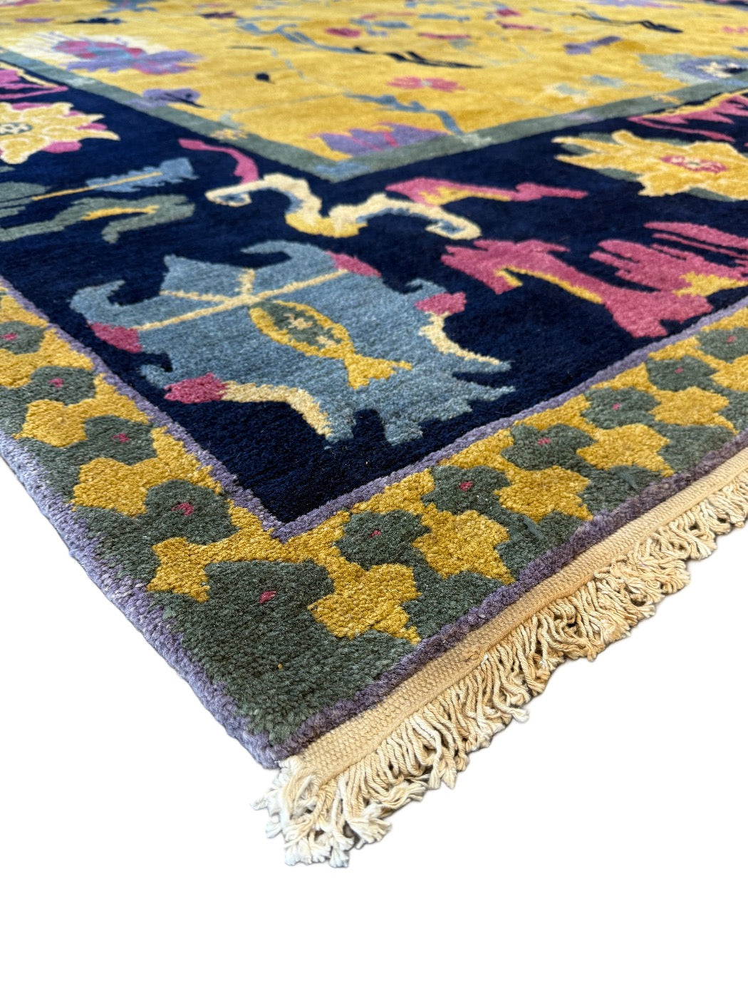 Golden Botanical Design Tibetan Wool Rug – 10’0” x 13’10”