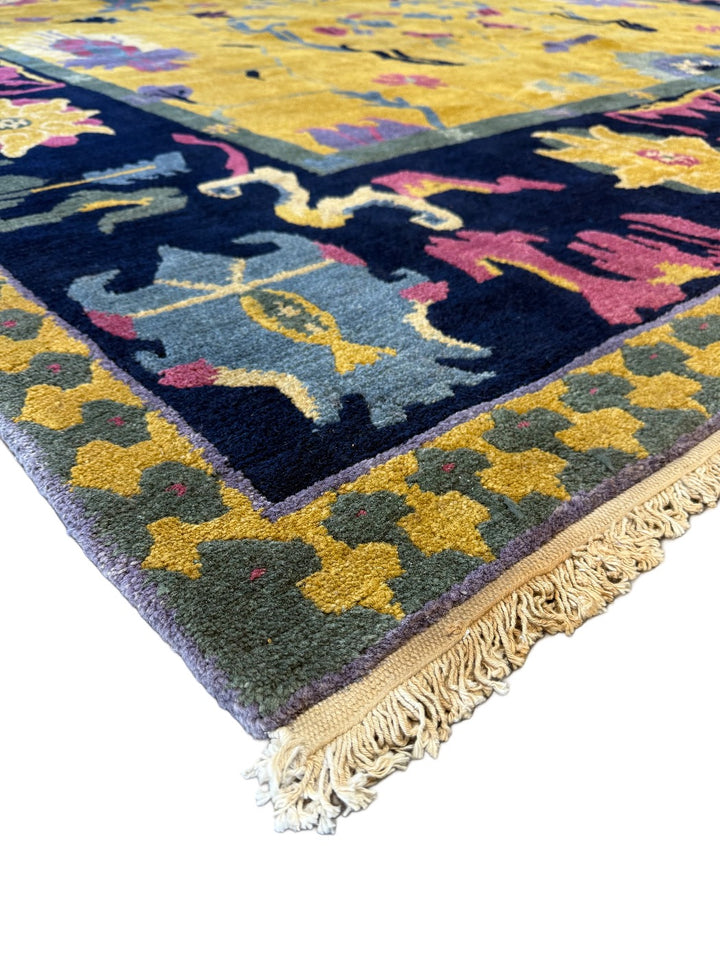 Golden Botanical Design Tibetan Wool Rug – 10’0” x 13’10”
