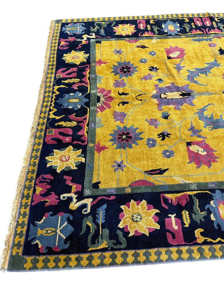 Golden Botanical Design Tibetan Wool Rug – 10’0” x 13’10”