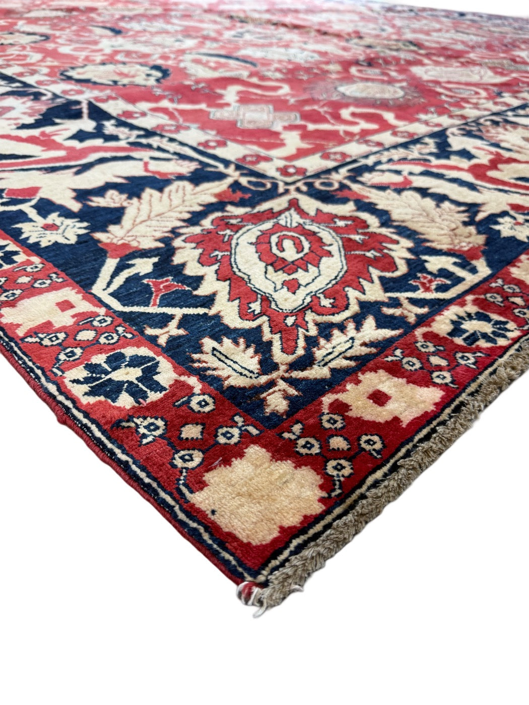 Ruby Red Floral Design Agra Style Wool Rug – 9’9” x 13’9”