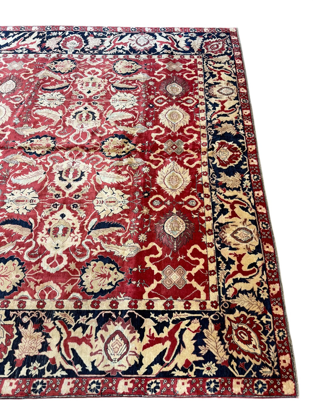 Ruby Red Floral Design Agra Style Wool Rug – 9’9” x 13’9”