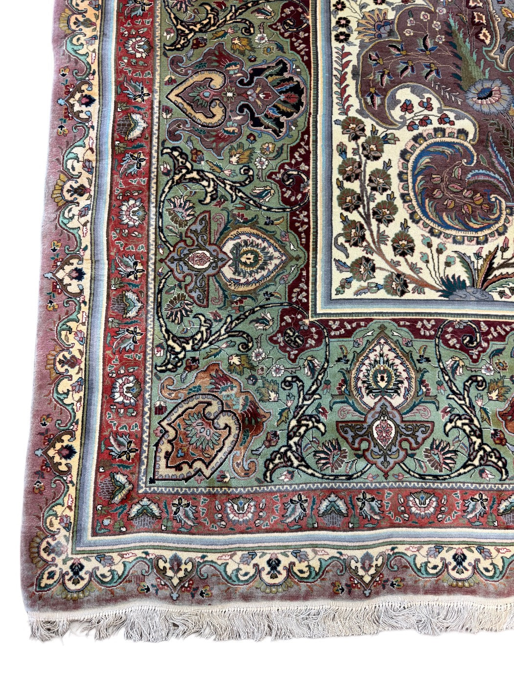 Sage &amp; Lavender Medallion Design Tabriz Style Wool Rug – 10’0” x 12’8”