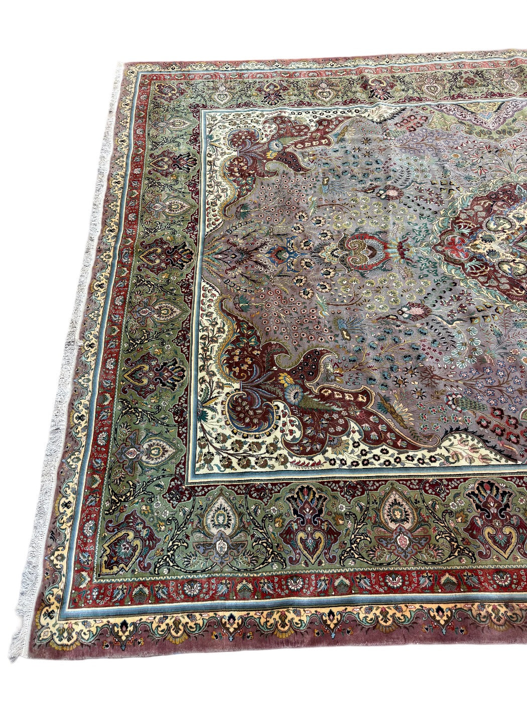 Sage &amp; Lavender Medallion Design Tabriz Style Wool Rug – 10’0” x 12’8”