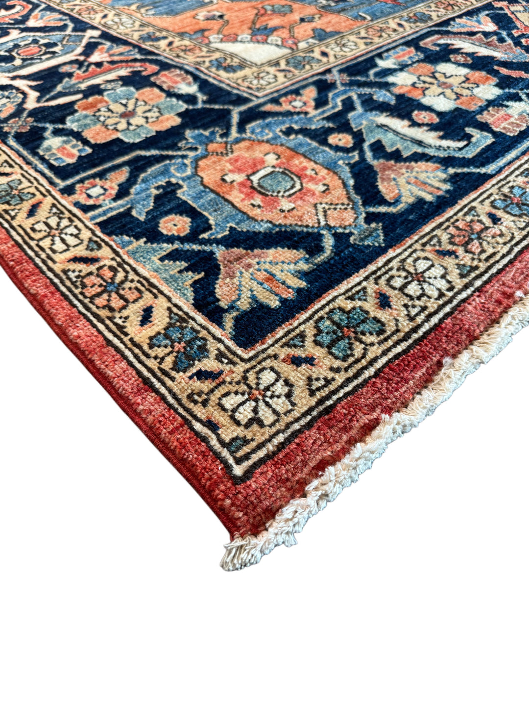 Brick Red, Navy &amp; Ivory Geometric Medallion Rug – 9’5” x 11’9”