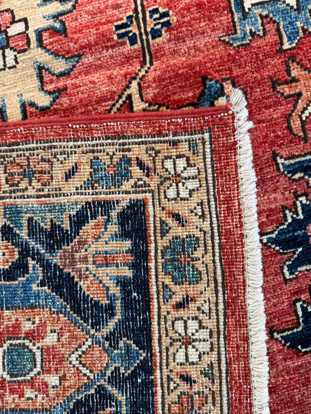 Brick Red, Navy &amp; Ivory Geometric Medallion Rug – 9’5” x 11’9”