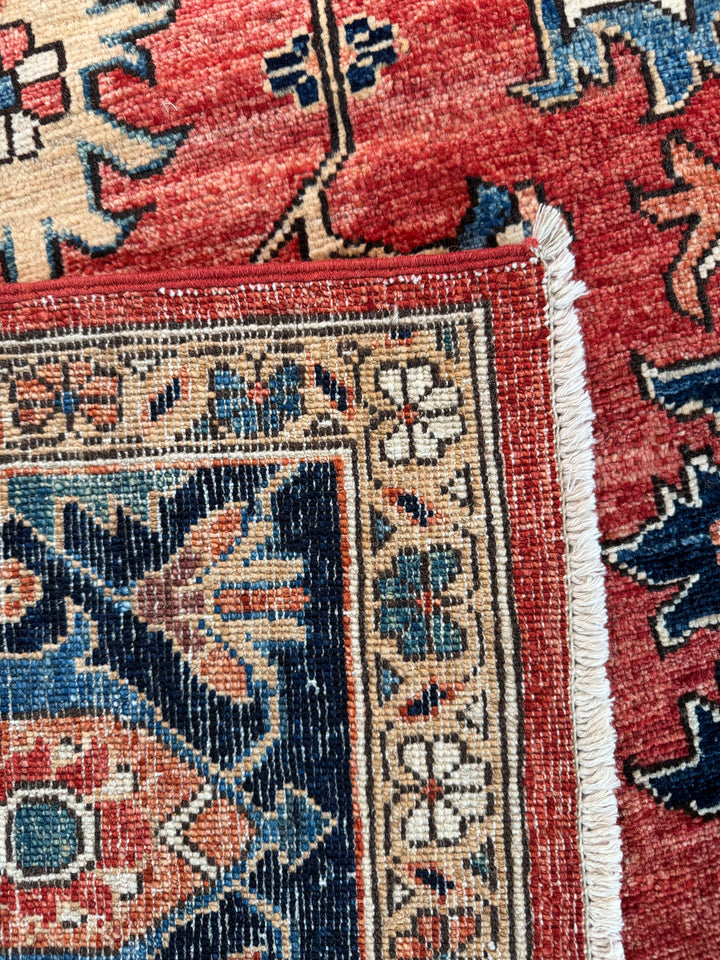 Brick Red, Navy &amp; Ivory Geometric Medallion Rug – 9’5” x 11’9”