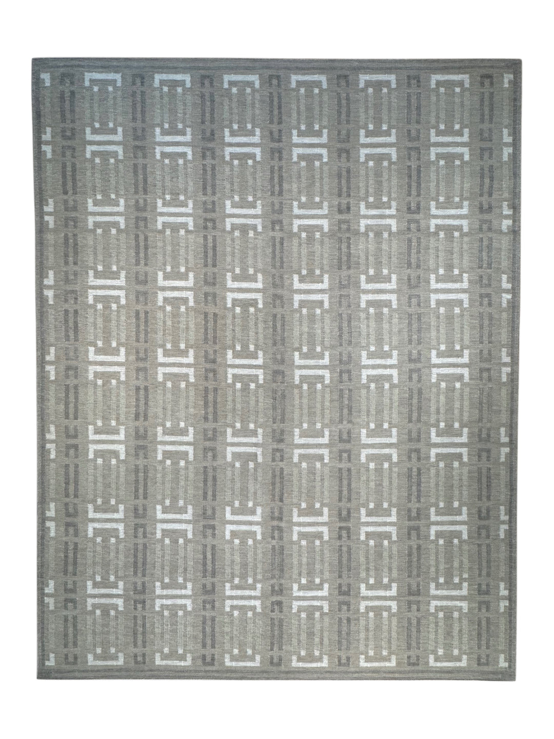 Taupe Gray &amp; Ivory Geometric Pet-Friendly Flatweave Rug – 11’6” x 14’10”
