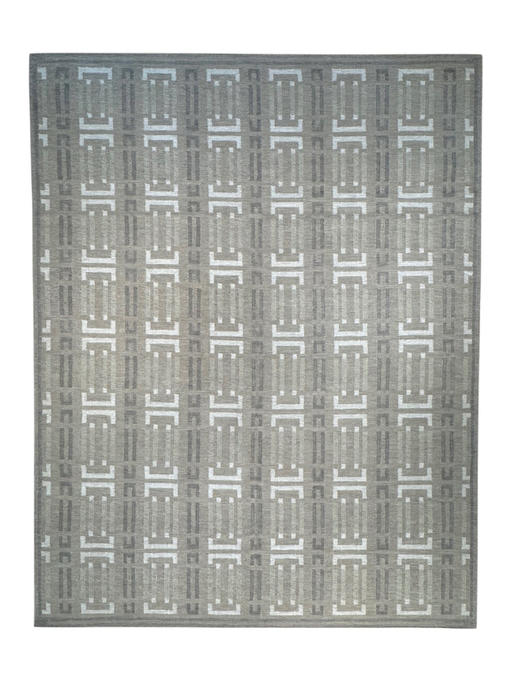Taupe Gray &amp; Ivory Geometric Pet-Friendly Flatweave Rug – 11’6” x 14’10”