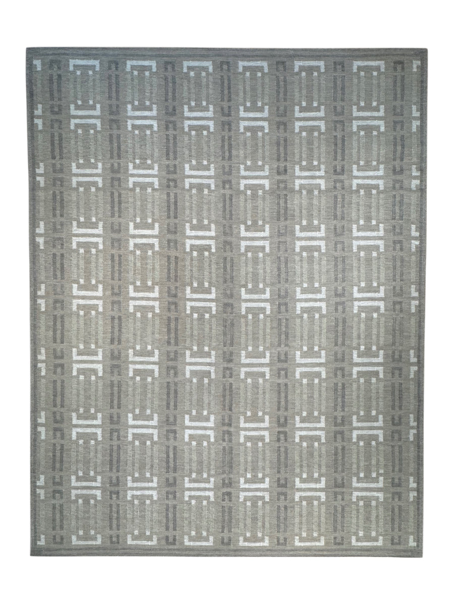 Taupe Gray & Ivory Geometric Pet-Friendly Flatweave Rug – 11’6” x 14’10”