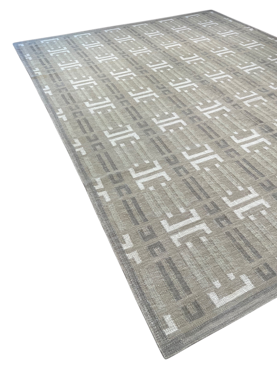 Taupe Gray &amp; Ivory Geometric Pet-Friendly Flatweave Rug – 11’6” x 14’10”