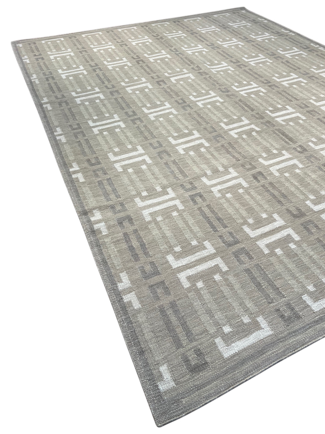 Taupe Gray &amp; Ivory Geometric Pet-Friendly Flatweave Rug – 11’6” x 14’10”