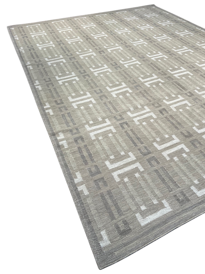 Taupe Gray &amp; Ivory Geometric Pet-Friendly Flatweave Rug – 11’6” x 14’10”