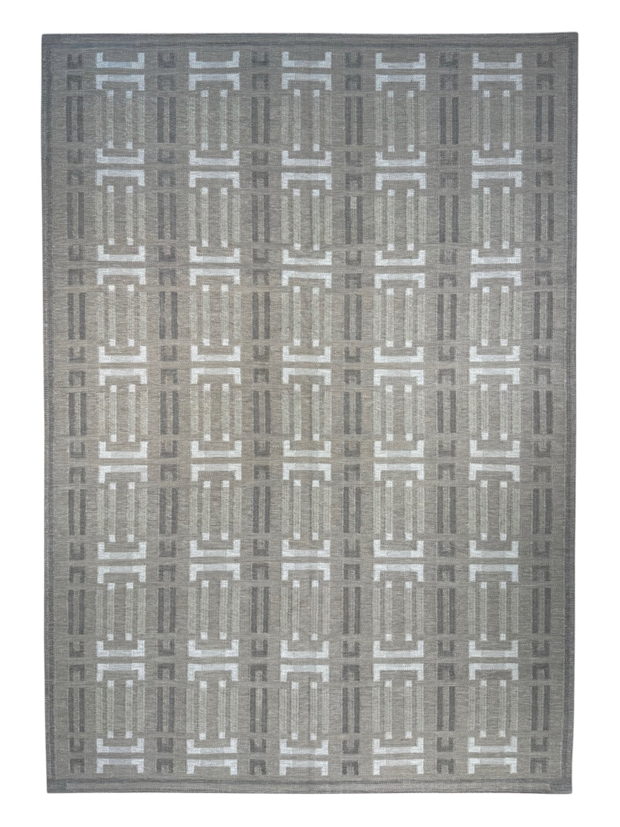 Taupe Gray & Ivory Geometric Pet-Friendly Flatweave Rug – 9’8” x 13’10”