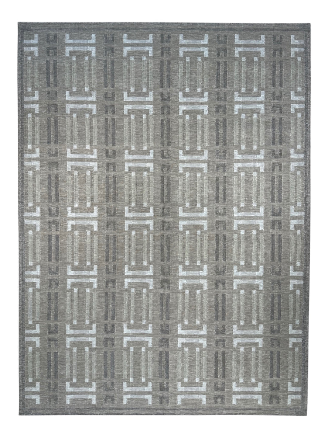 Taupe Gray &amp; Ivory Geometric Pet-Friendly Flatweave Rug – 9’1” x 12’3”