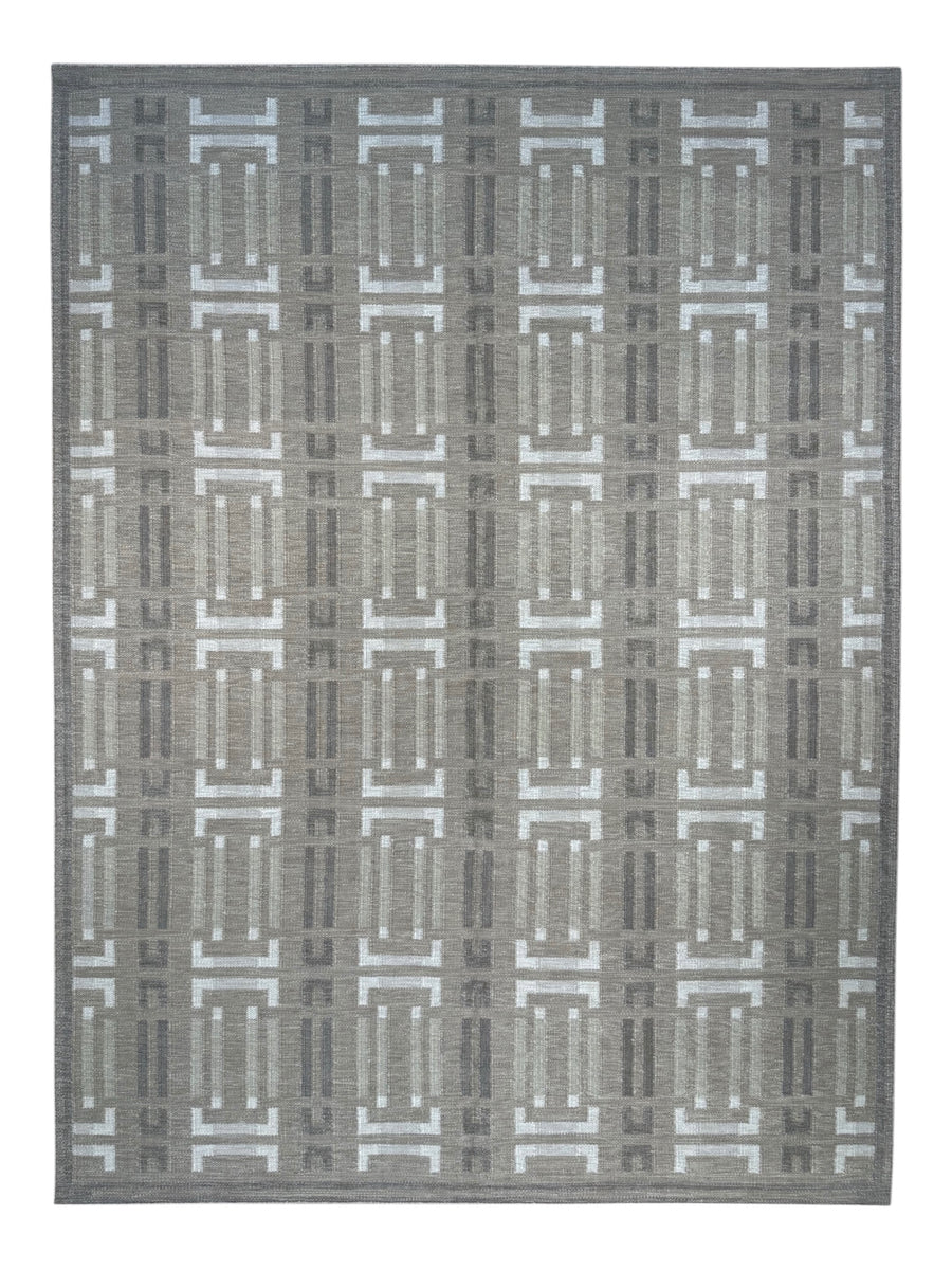 Taupe Gray & Ivory Geometric Pet-Friendly Flatweave Rug – 9’1” x 12’3”