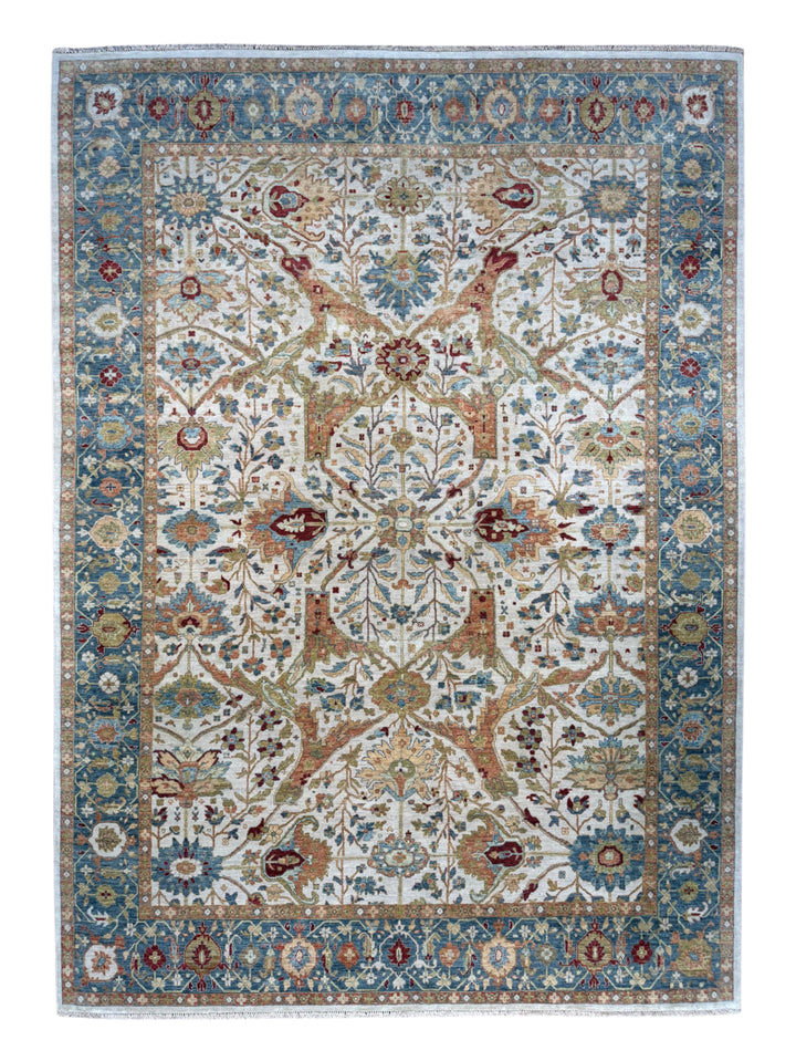 Ivory &amp; Blue Botanical Tree Design Rug – 9’11” x 13’10”