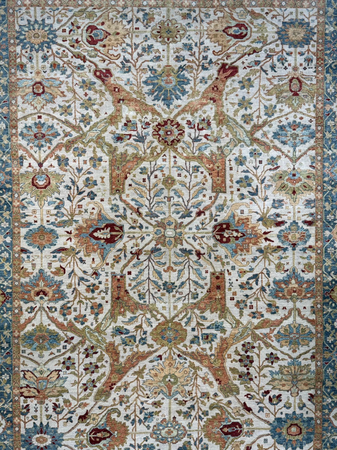 Ivory &amp; Blue Botanical Tree Design Rug – 9’11” x 13’10”