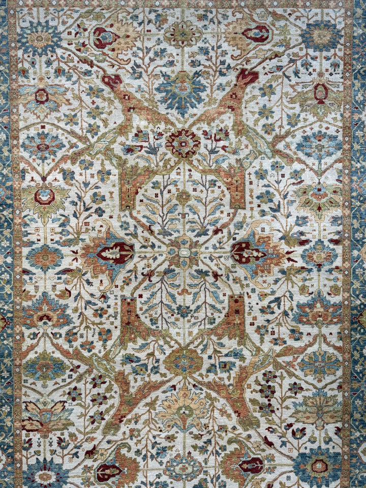 Ivory &amp; Blue Botanical Tree Design Rug – 9’11” x 13’10”