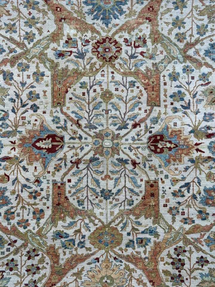 Ivory &amp; Blue Botanical Tree Design Rug – 9’11” x 13’10”