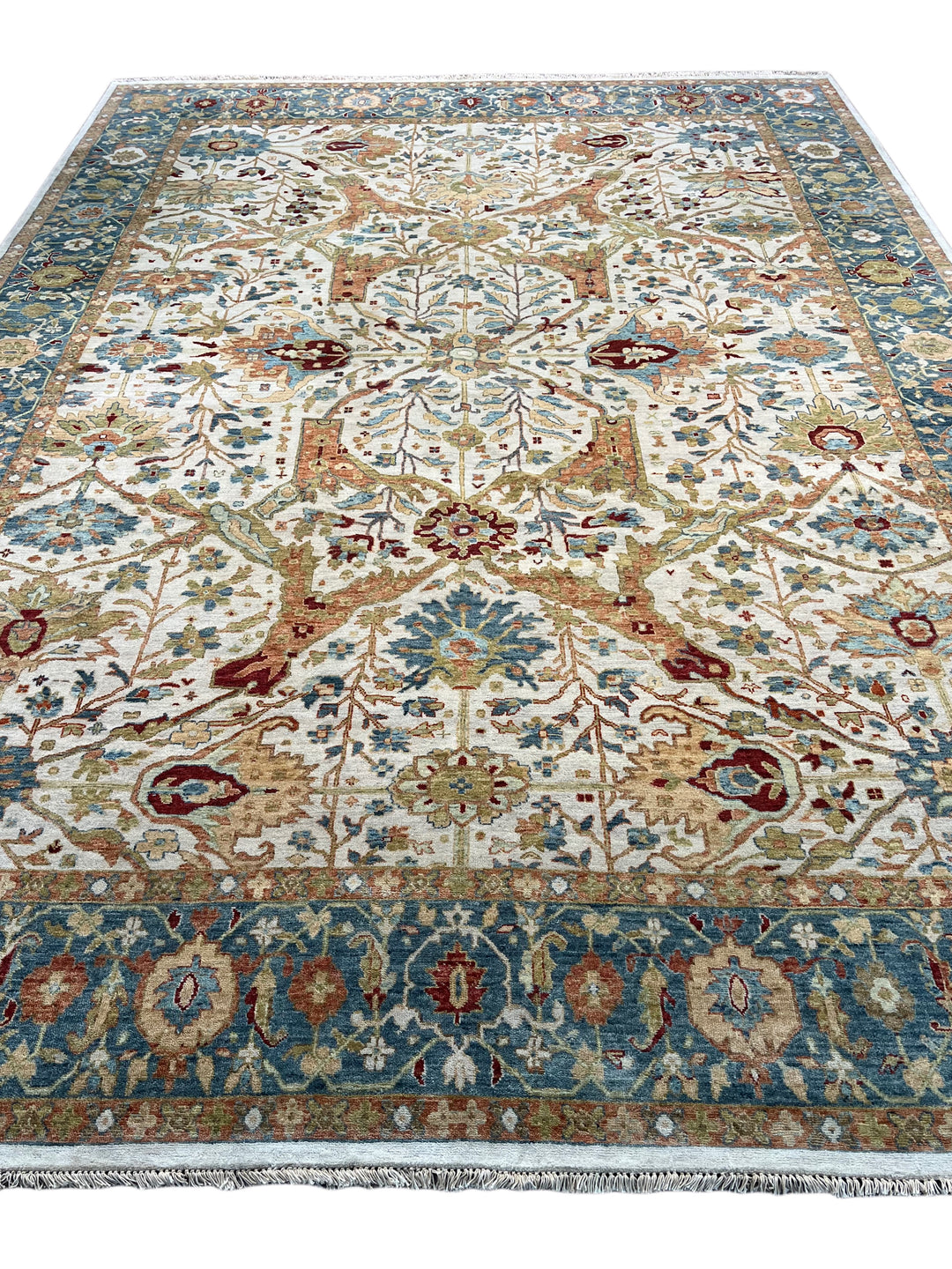 Ivory &amp; Blue Botanical Tree Design Rug – 9’11” x 13’10”