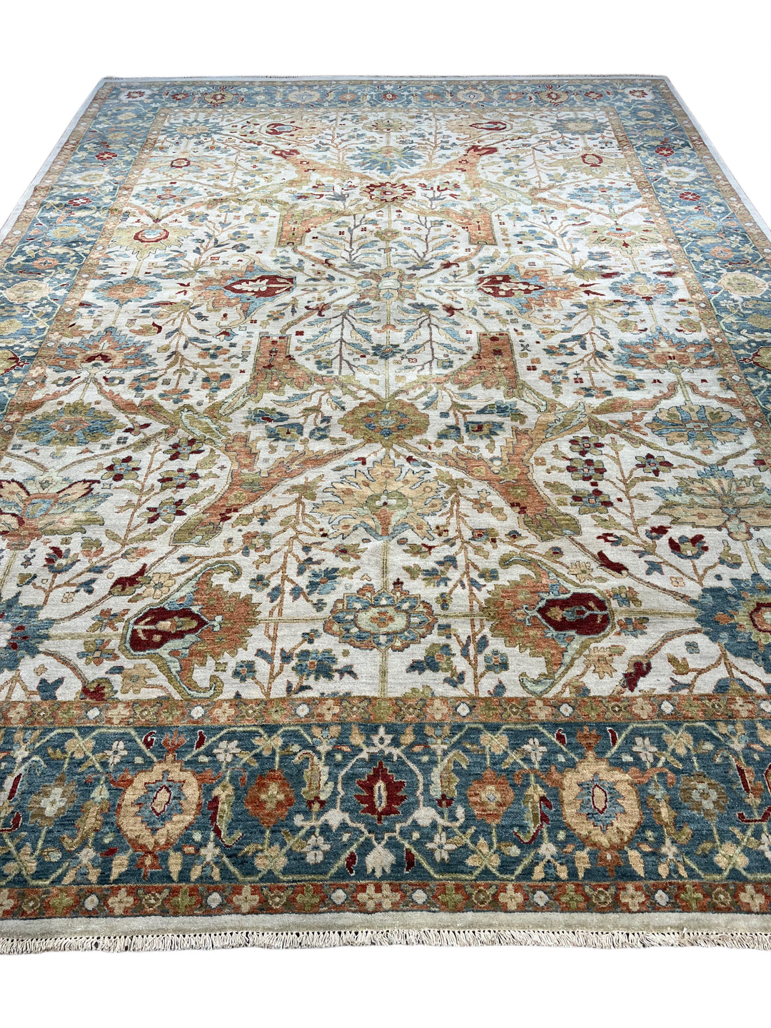 Ivory &amp; Blue Botanical Tree Design Rug – 9’11” x 13’10”