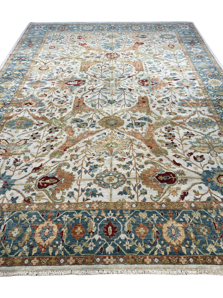 Ivory &amp; Blue Botanical Tree Design Rug – 9’11” x 13’10”
