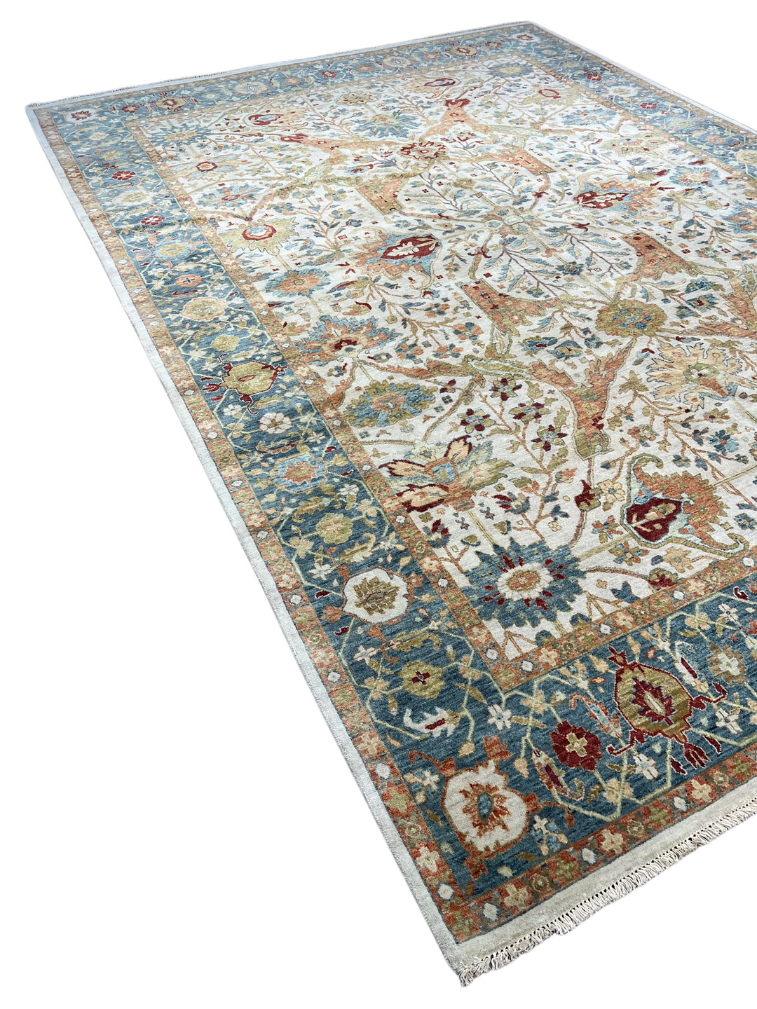Ivory &amp; Blue Botanical Tree Design Rug – 9’11” x 13’10”