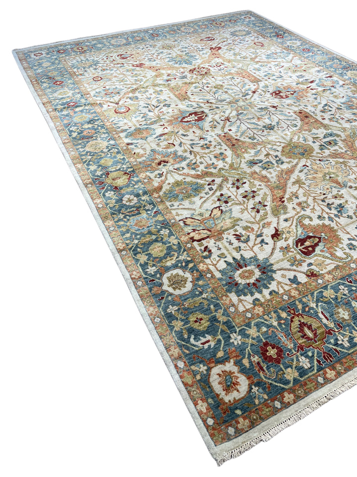 Ivory &amp; Blue Botanical Tree Design Rug – 9’11” x 13’10”