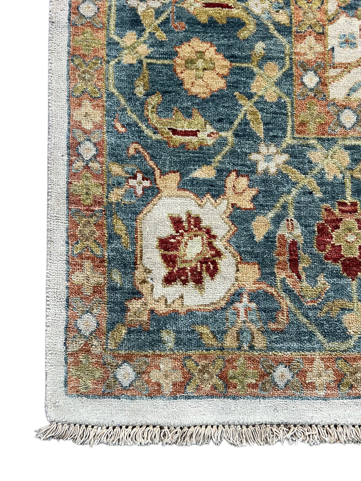 Ivory &amp; Blue Botanical Tree Design Rug – 9’11” x 13’10”