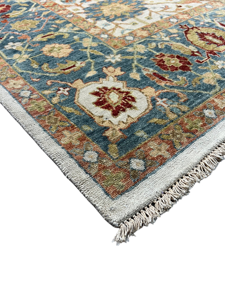 Ivory &amp; Blue Botanical Tree Design Rug – 9’11” x 13’10”