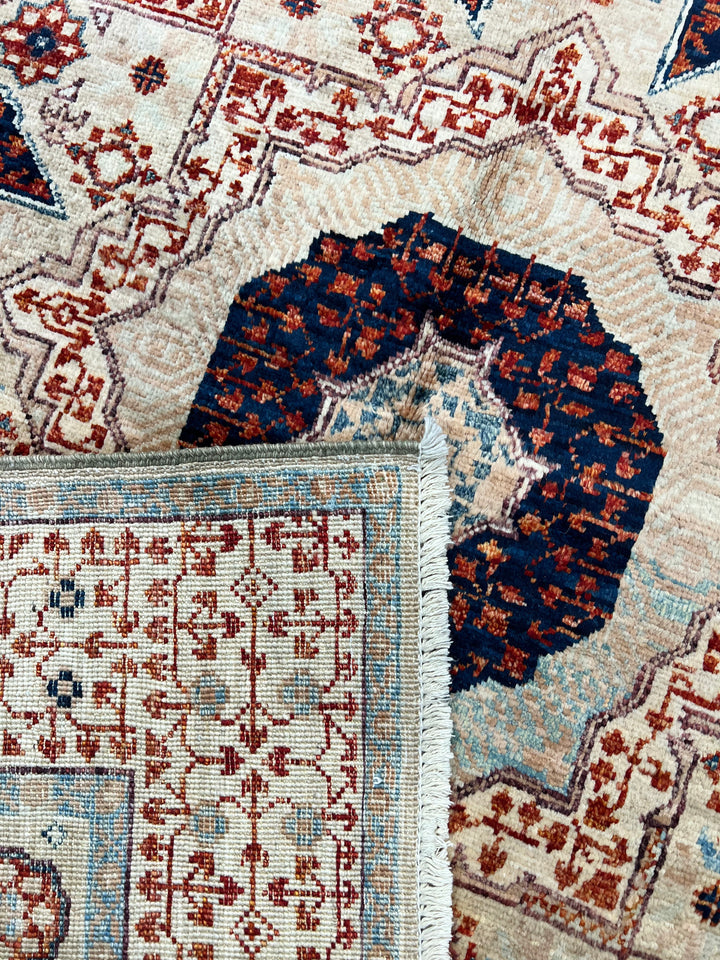 Ivory, Navy &amp; Rust Mamluk Style Wool Rug – 4’0” x 5’10”