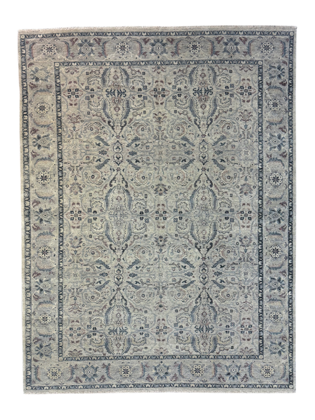 Warm Grey &amp; Slate Blue Antique-Inspired Floral Rug – 9’0” x 11’10”