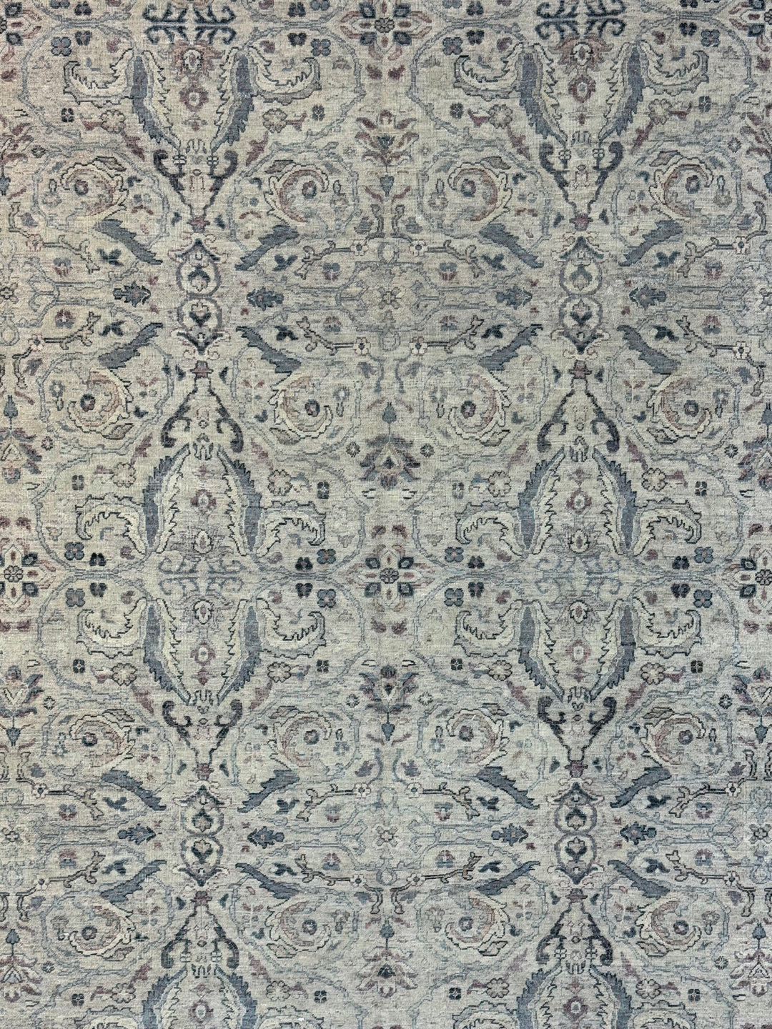 Warm Grey &amp; Slate Blue Antique-Inspired Floral Rug – 9’0” x 11’10”