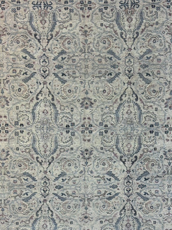 Warm Grey &amp; Slate Blue Antique-Inspired Floral Rug – 9’0” x 11’10”