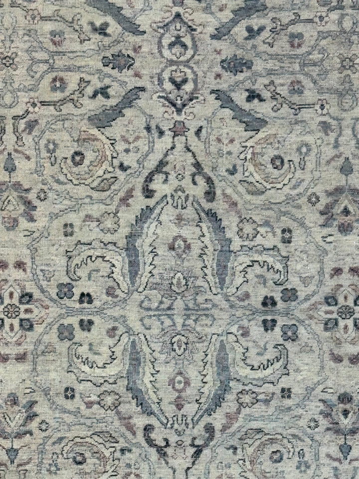 Warm Grey &amp; Slate Blue Antique-Inspired Floral Rug – 9’0” x 11’10”