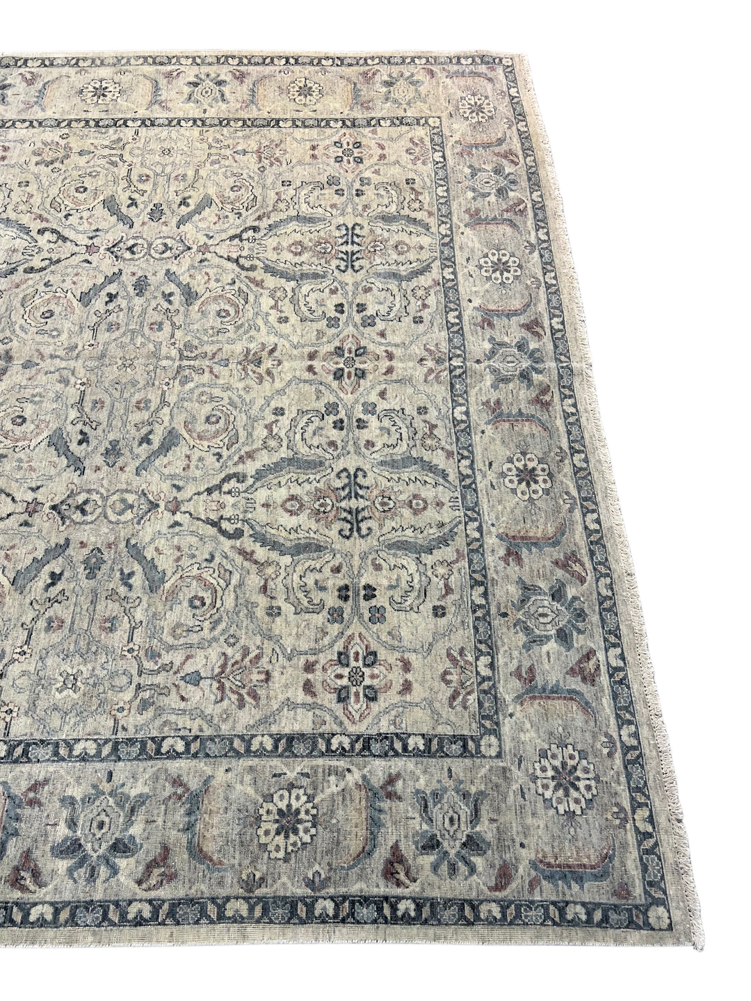 Warm Grey &amp; Slate Blue Antique-Inspired Floral Rug – 9’0” x 11’10”