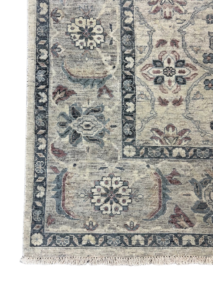 Warm Grey &amp; Slate Blue Antique-Inspired Floral Rug – 9’0” x 11’10”