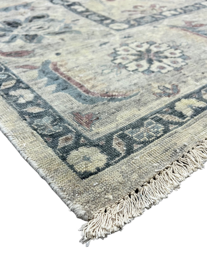 Warm Grey &amp; Slate Blue Antique-Inspired Floral Rug – 9’0” x 11’10”