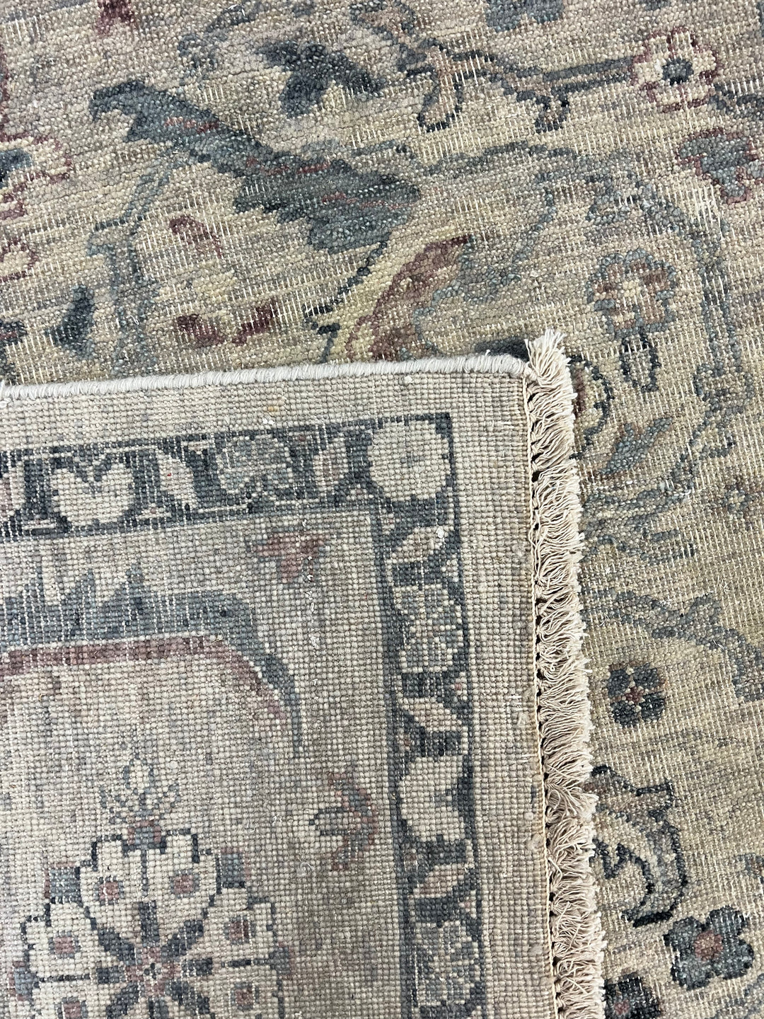 Warm Grey &amp; Slate Blue Antique-Inspired Floral Rug – 9’0” x 11’10”