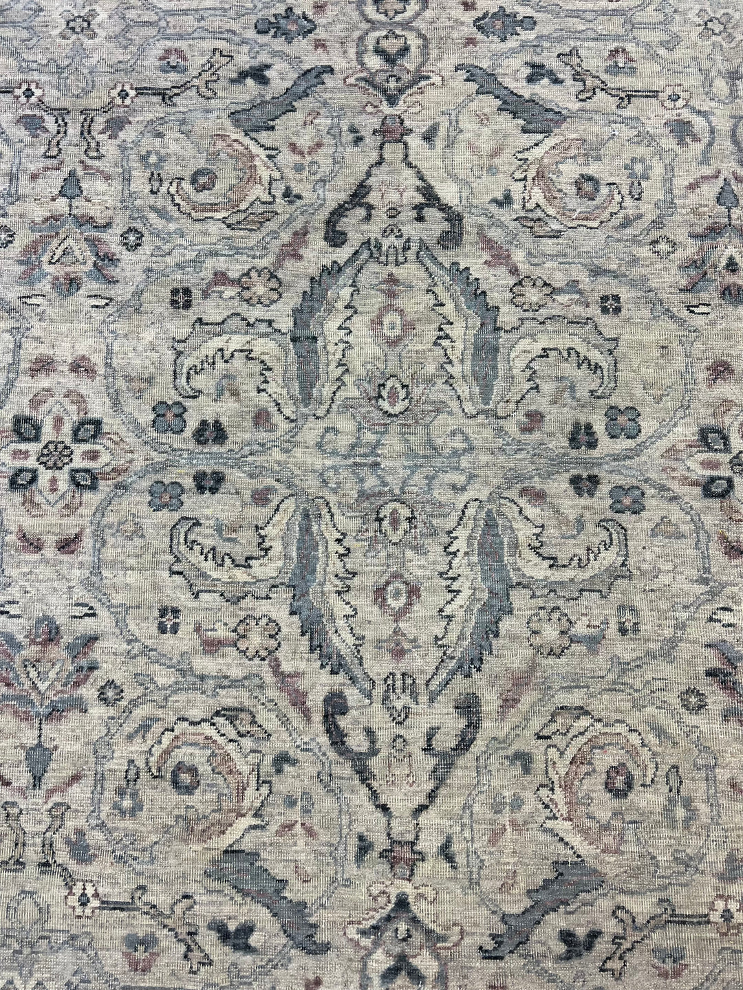 Warm Grey &amp; Slate Blue Antique-Inspired Floral Rug – 9’0” x 11’10”