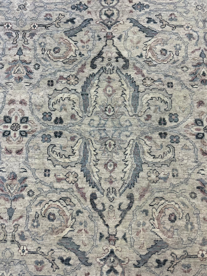 Warm Grey &amp; Slate Blue Antique-Inspired Floral Rug – 9’0” x 11’10”