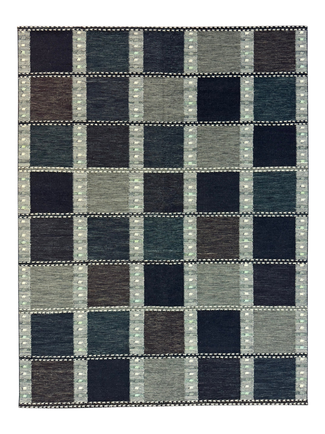 Charcoal &amp; Deep Teal Geometric Flatweave Rug – 9’2” x 12’0”