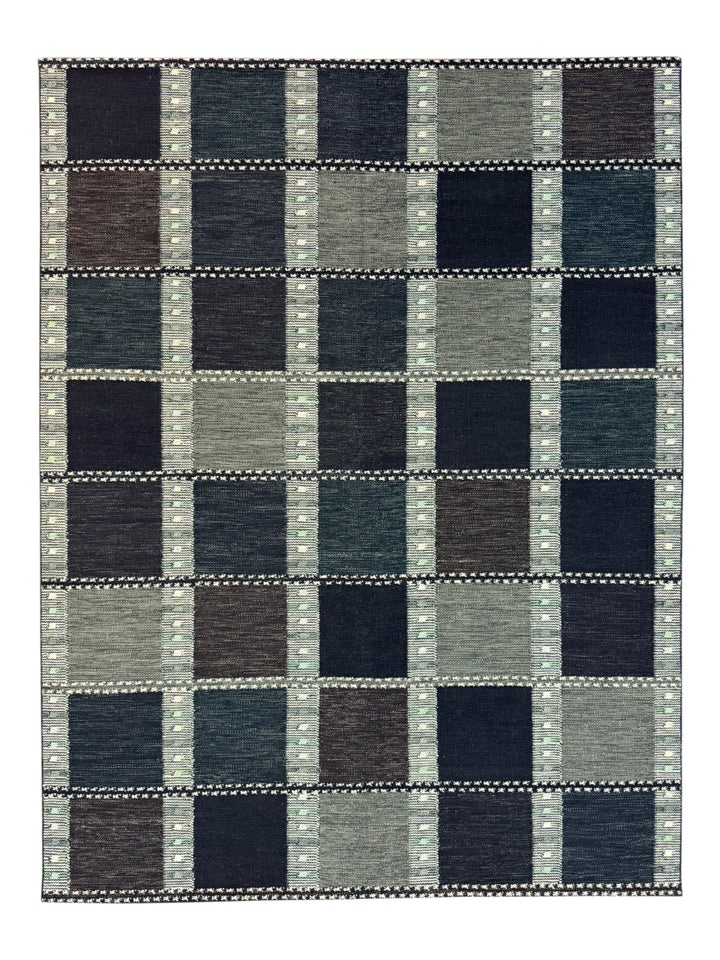 Charcoal &amp; Deep Teal Geometric Flatweave Rug – 9’2” x 12’0”