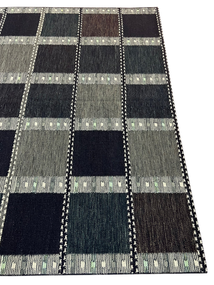 Charcoal &amp; Deep Teal Geometric Flatweave Rug – 9’2” x 12’0”