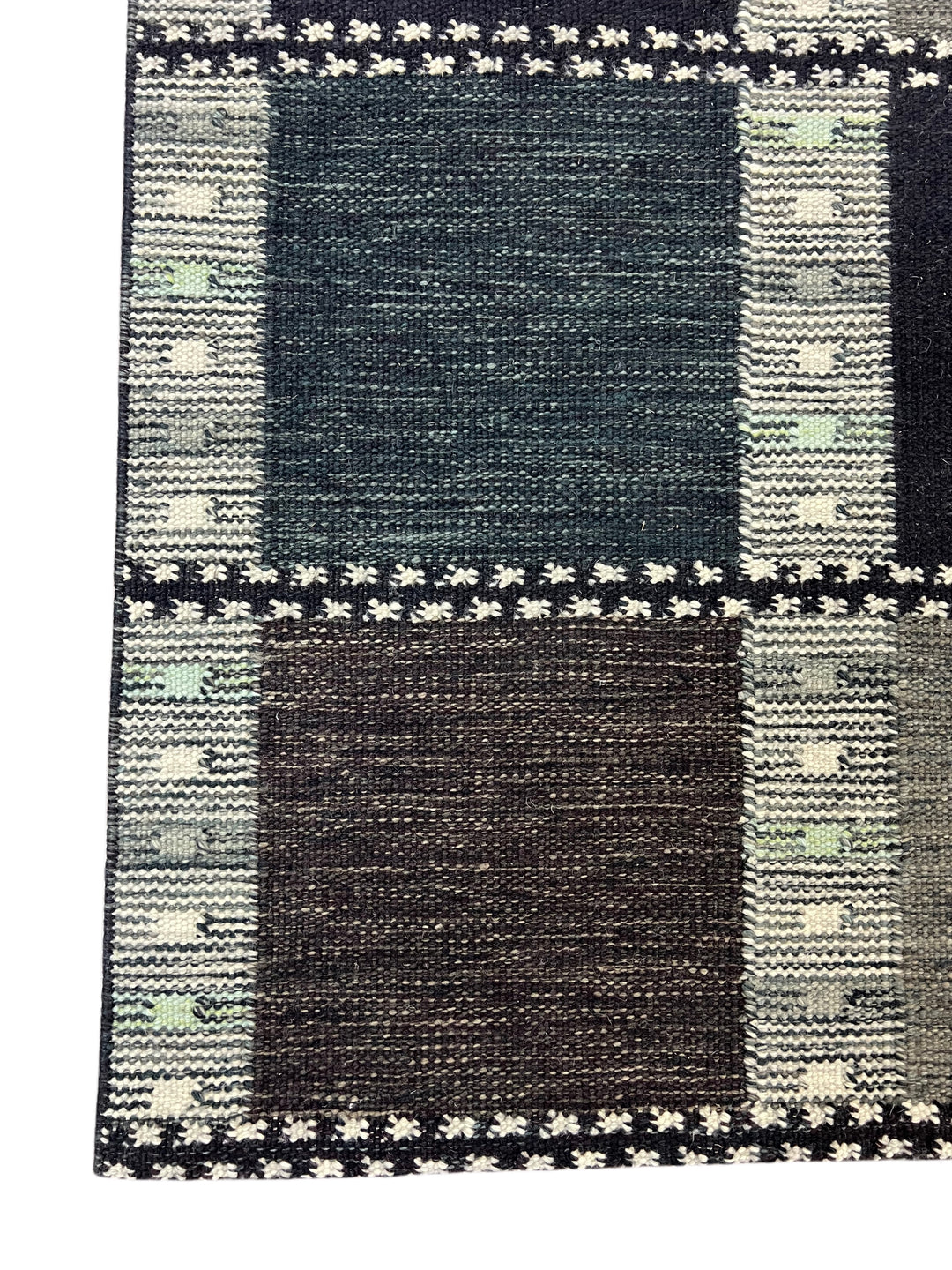 Charcoal &amp; Deep Teal Geometric Flatweave Rug – 9’2” x 12’0”